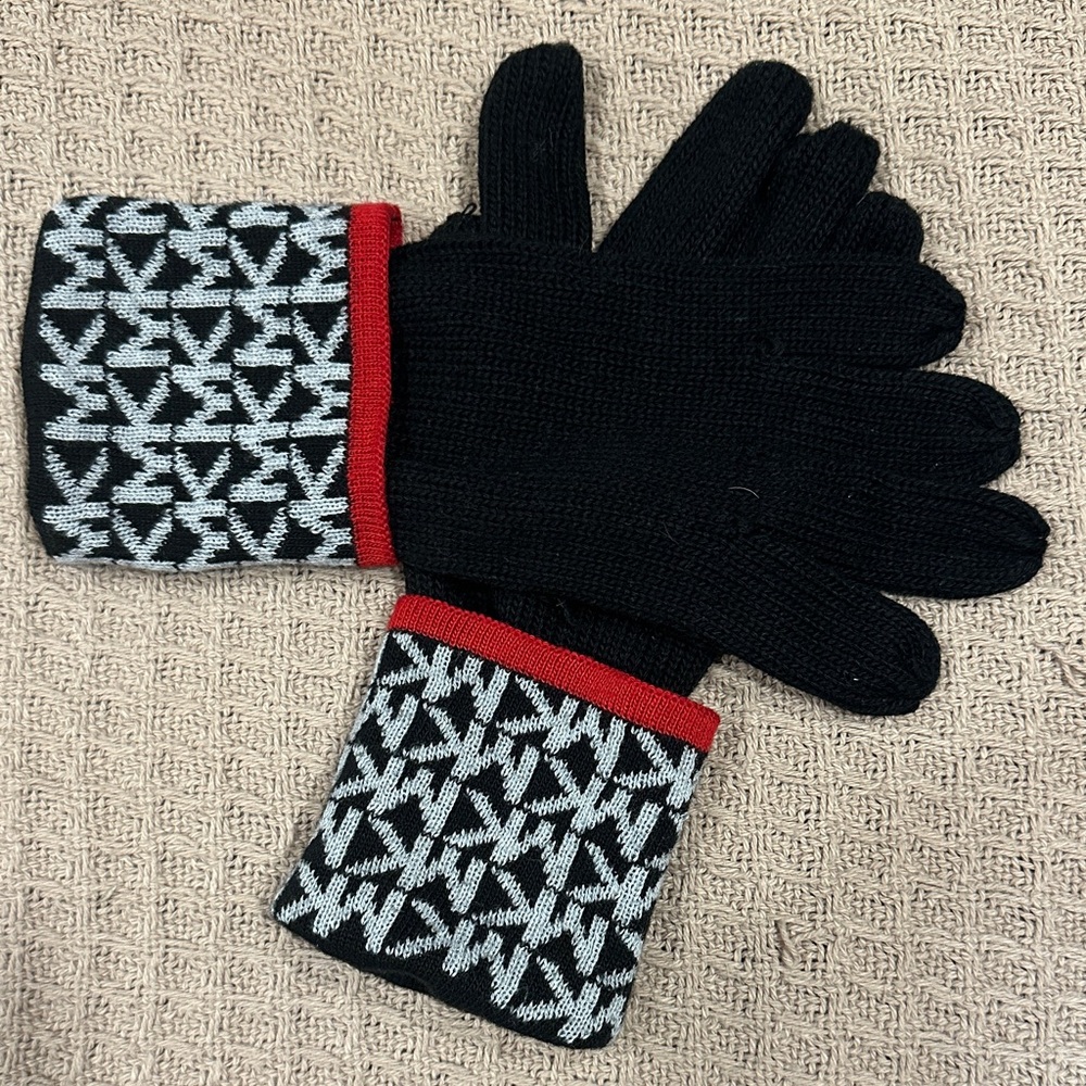 Michael Kors Black and Red Patterned Gloves